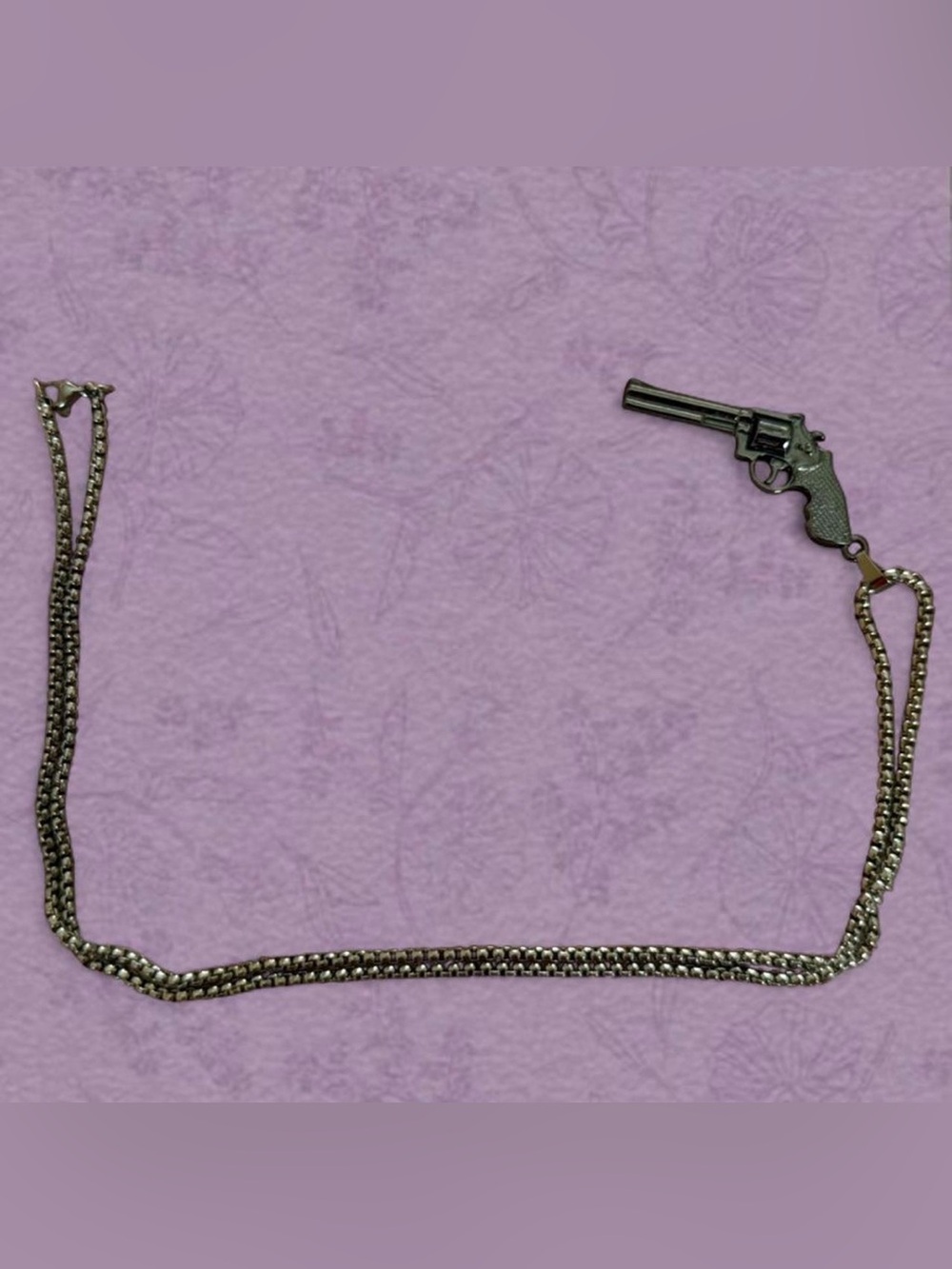 Gun Pendant Chain Necklace - Silver Tone